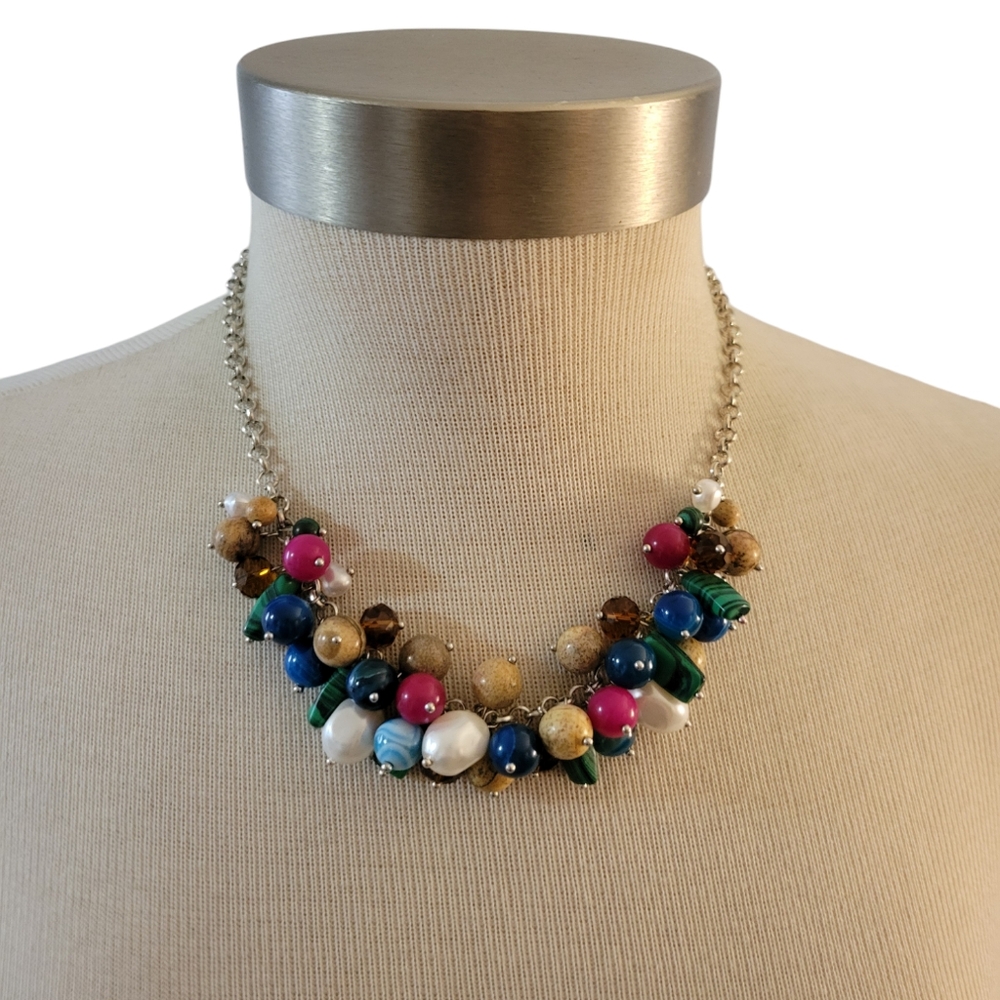 Artisan Hand Crafted Beaded Necklace Multicolored Natural Stones